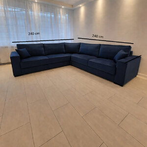 Soho Large Corner Sofa 2C3, High Back, Navy Plush Velvet, Upgraded Seating