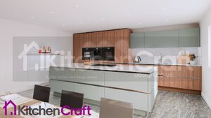 Hacker German Kitchen - Toronto in Mocha Elm & Porto in Eucalyptus - Handleless Drawer Line