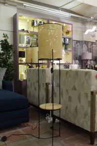 Floor Lamp with Shelf, Round Low Shelving, Wicker, Ex-Display Clearance