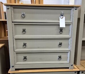 Corona Grey Wax Small 4 Drawer Pine Chest (Ex-Display)