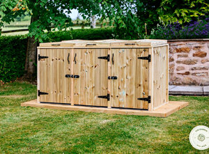 Triple Three Wooden Dustbin Store – Ex-Display The Garden Village