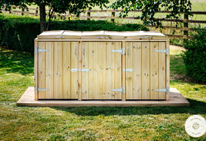 Triple Three Wooden Dustbin Store - Ex-Display The Garden Village